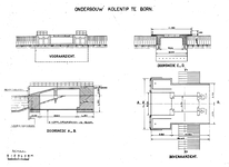 807530 Vooraanzicht, doorsnedes en een bovenaanzicht van de onderbouw van de kolentip van de N.S. te Born.